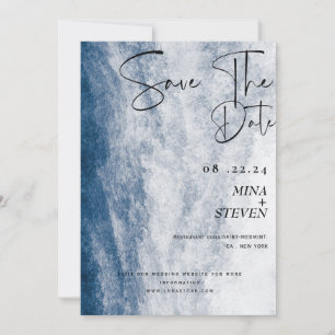 Blaue Aquarell-Küsten-Ozean-Strand-Hochzeit Save The Date