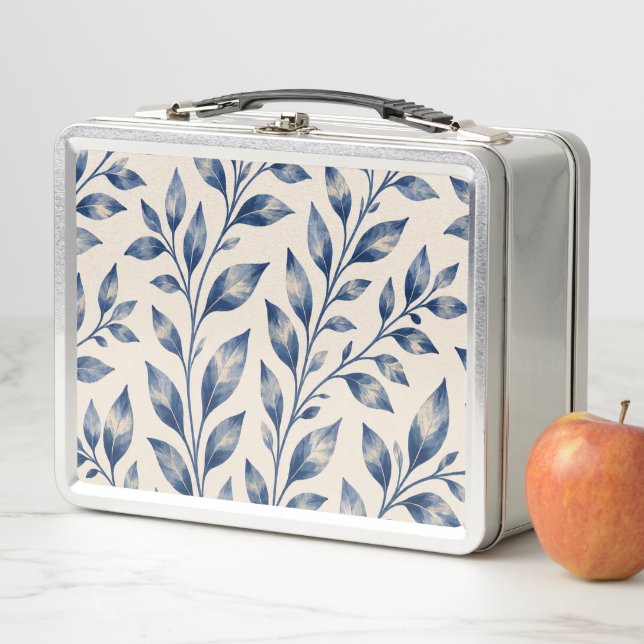 Blaue Aquarell-Laub-Lunchbox Metall Brotdose (Beispiel)