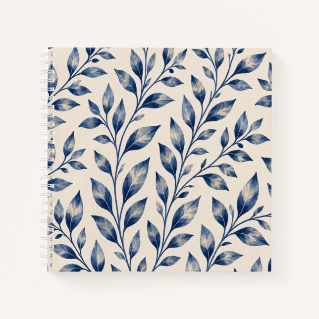 Blaue Aquarell-Laub-Notebook Notizbuch (Vorderseite)