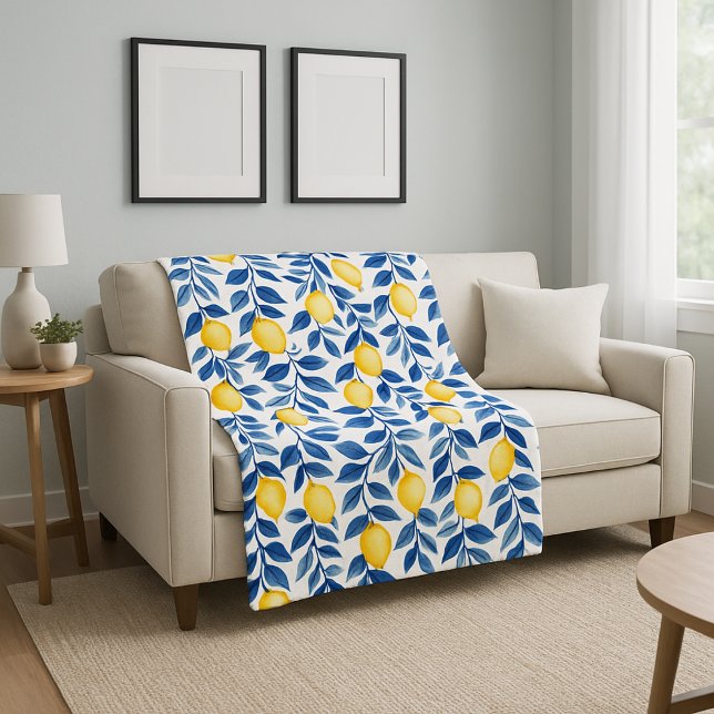 Blaue Aquarell-Limonen Fleecedecke (Von Creator hochgeladen)