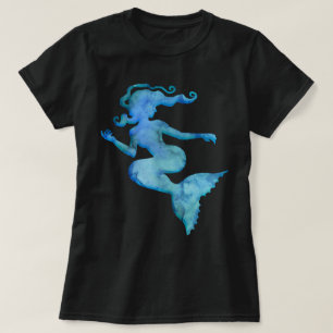 Blaue Aquarell-Meerjungfrau T-Shirt