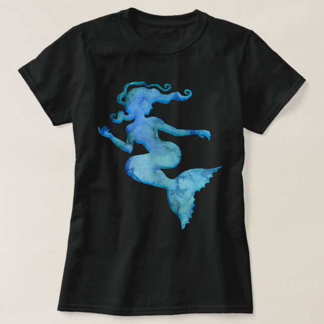 Blaue Aquarell-Meerjungfrau T-Shirt (Design vorne)