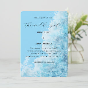 Blaue Aquarell-Moderne Hochzeitseinladung Feiertagskarte