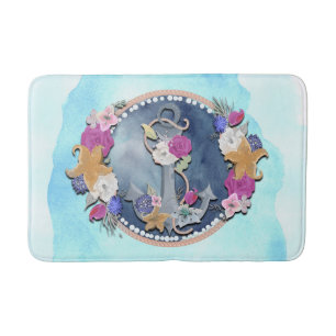 Blaue Aquarell Moderne Nautische Florale Anker Badematte