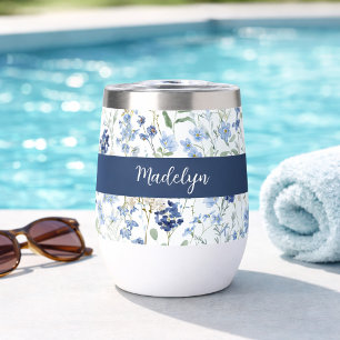 Blaue Aquarell-Monogramm-Wildblume Name