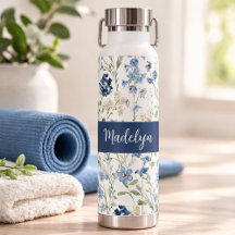 Blaue Aquarell-Monogramm-Wildblume Name