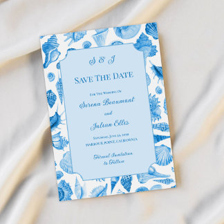 Blaue Aquarell-Muschel Küsten-Chic Save The Date