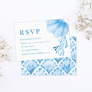 Blaue Aquarell-Muschel und Koralle RSVP Karte