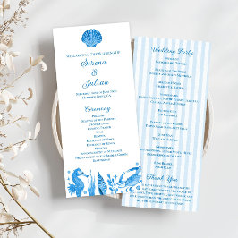 Blaue Aquarell-Nautik-Küstenstreifen-Hochzeit Programm