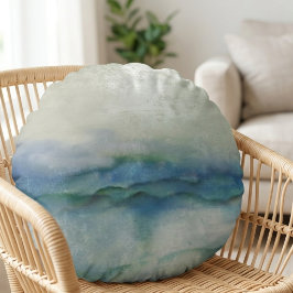 Blaue Aquarell-Ozeanwellen Rundes Kissen