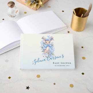 Blaue Aquarell Reh Baby-Party 3-Ring-Binder Gästebuch