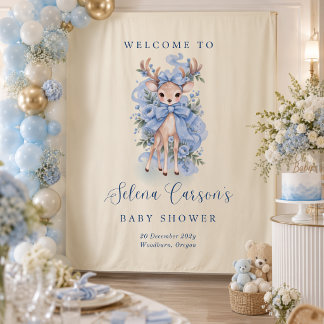 Blaue Aquarell-Rehkitz-Babyparty-Rückwand Wandteppich