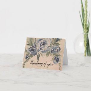 Blaue Aquarell-Rose - Denken Sie an Sie - leer Karte