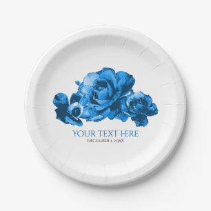 Blaue Aquarell-Rosen Elegante Hochzeit Pappteller