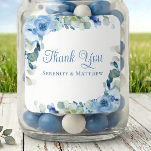 Blaue Aquarell-Rosen Hochzeit Danke Quadratischer Aufkleber