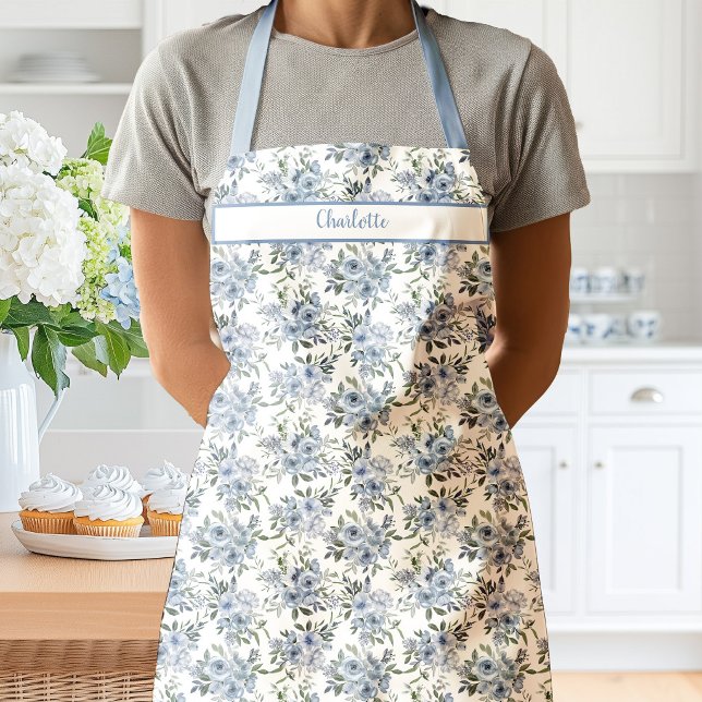 Blaue Aquarell-Rosenblumen Schürze (Charlotte Blue Roses Apron)