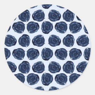 Blaue Aquarell-Rosenranken Cottage-Chic-Hochzeit Runder Aufkleber