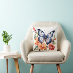 Blaue Aquarell-Schmetterling-Pfirsich-Rote Helle B Kissen