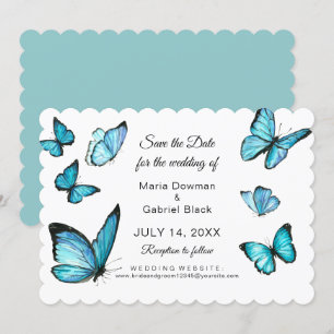 Blaue Aquarell-Schmetterlinge Moderne Save-the-Dat Einladung