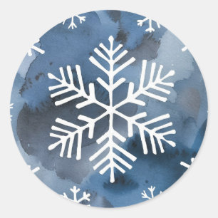 Blaue Aquarell-Schneeflocken Runder Aufkleber