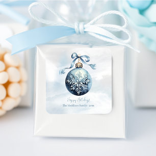 Blaue Aquarell-Schneeflocken-Verzierung individuel Quadratischer Aufkleber