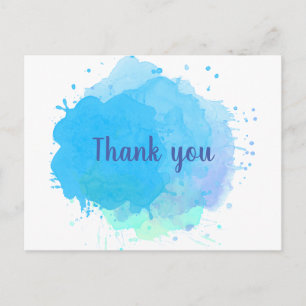 Blaue Aquarell-Spritzer Geschäft Danke Postkarte