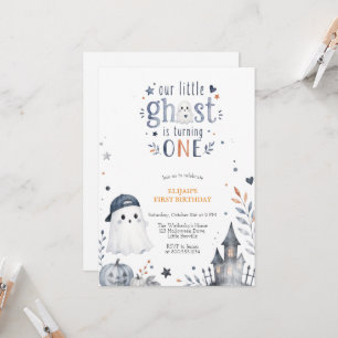 Blaue Aquarell süße Geister Halloween Geburtstag Einladung