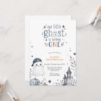 Blaue Aquarell süße Geister Halloween Geburtstag Einladung