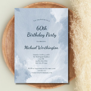 Blaue Aquarell-Textur Männer 50. 60. Geburtstag Einladung