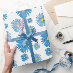 Blaue Aquarell- und Feder-Astern-Girlandenmuster Geschenkpapier