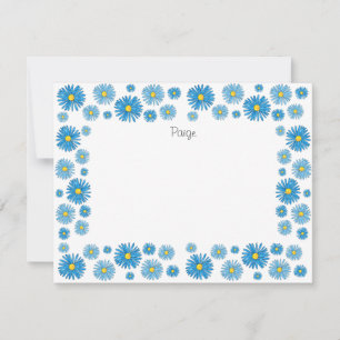 Blaue Aquarell und Pen Asters Garland Rahmen Mitteilungskarte