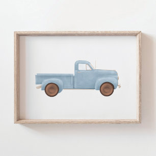 Blaue Aquarell-Vintage-Lastwagen Poster
