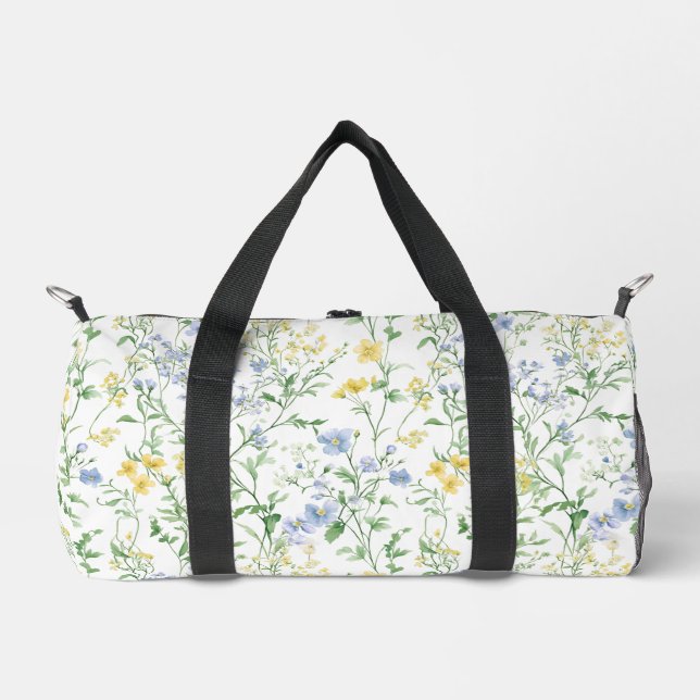 Blaue Aquarell-Wildblume Duffle Bag (Vorderseite)