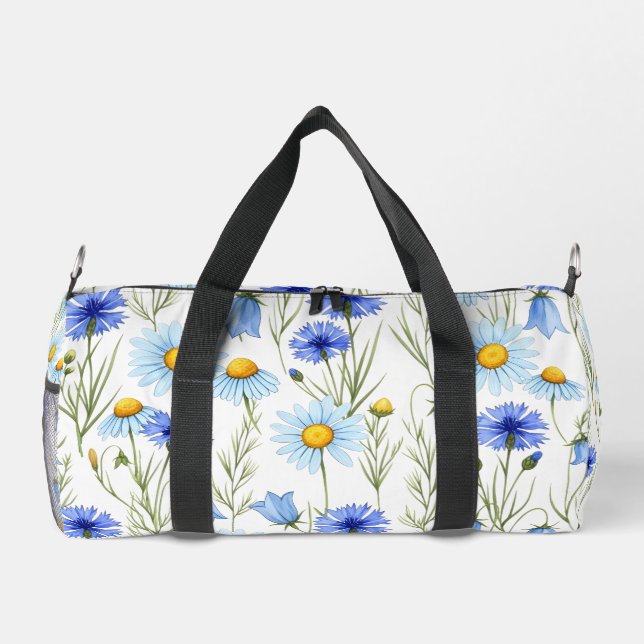 Blaue Aquarell-Wildblume Duffle Bag (Rückseite)