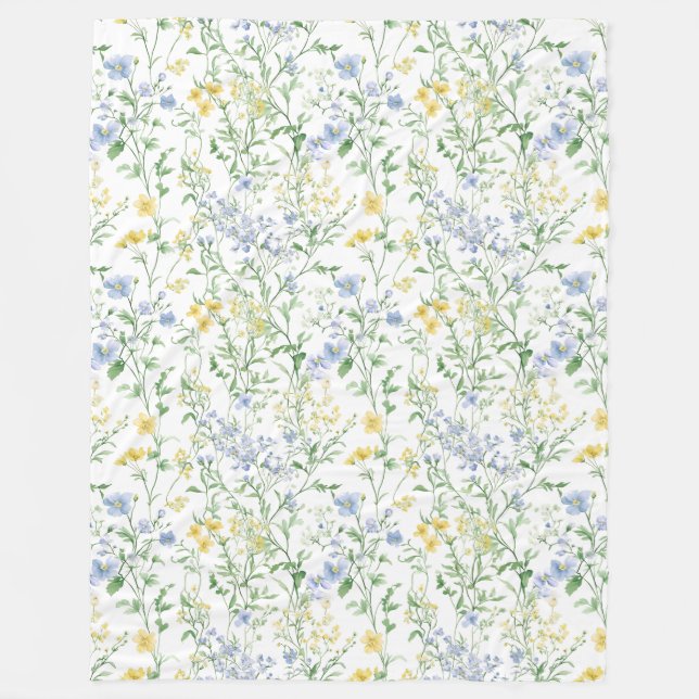 Blaue Aquarell-Wildblume Fleecedecke (Vorderseite)