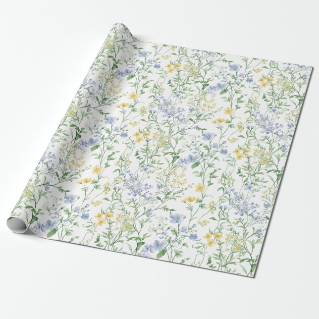 Blaue Aquarell-Wildblume Geschenkpapier (Ungerollt)