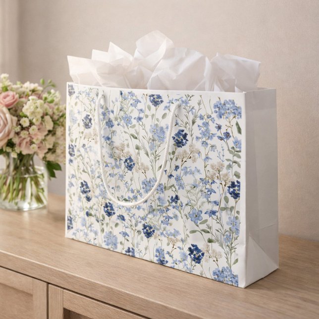 Blaue Aquarell-Wildblume  Große Geschenktüte (Von Creator hochgeladen)