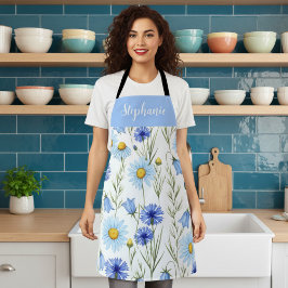 Blaue Aquarell-Wildblume mit individuellem Namen Schürze