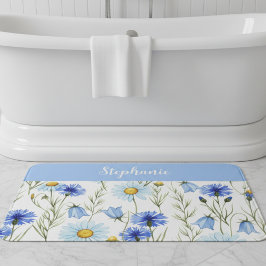 Blaue Aquarell-Wildblume personalisiert Badematte