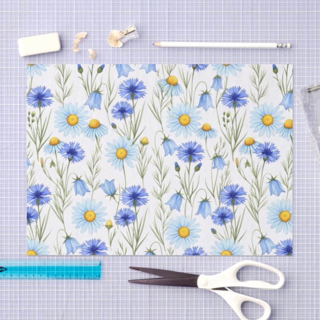 Blaue Aquarell-Wildblume Seidenpapier (Handwerk)