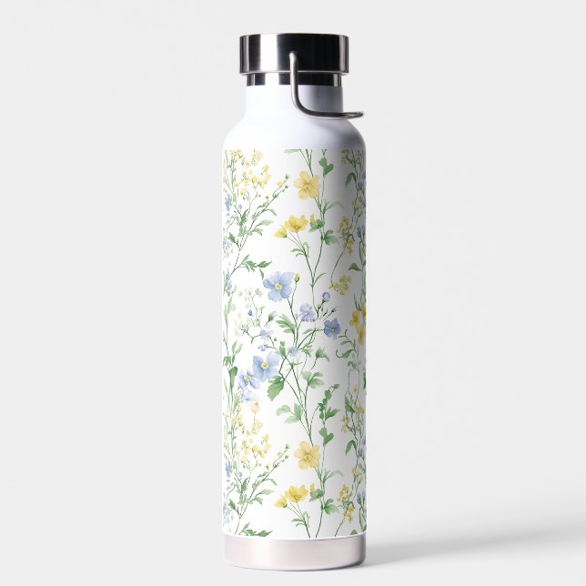 Blaue Aquarell-Wildblume Trinkflasche (Links)