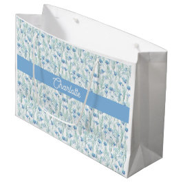Blaue Aquarell-Wildblumen benutzerdefinierter Name Große Geschenktüte