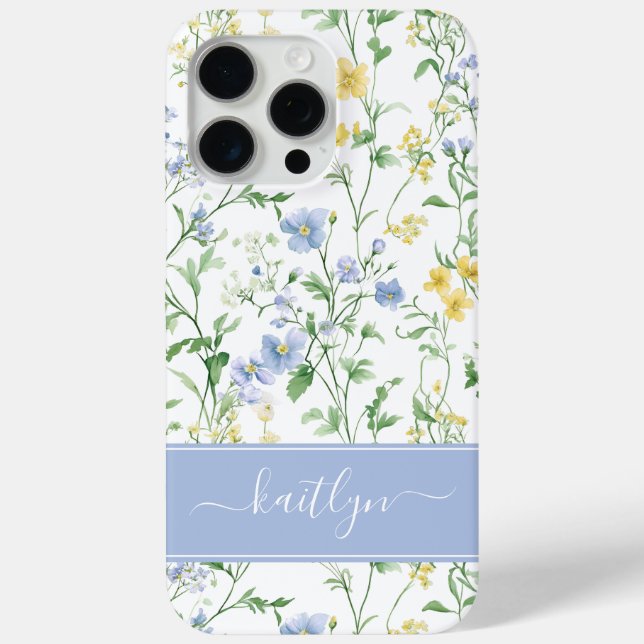 Blaue Aquarell-Wildblumen-Monogramm Case-Mate iPhone Hülle (Rückseite)