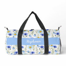 Blaue Aquarell-Wildblumen-Monogramm-Name