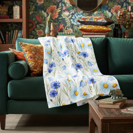 Blaue Aquarell-Wildblumen-Monogramm-Name Fleecedecke