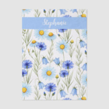 Blaue Aquarell-Wildblumen-Monogramm-Name