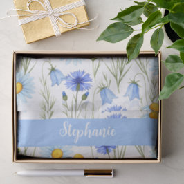Blaue Aquarell-Wildblumen-Monogramm-Name Seidenpapier
