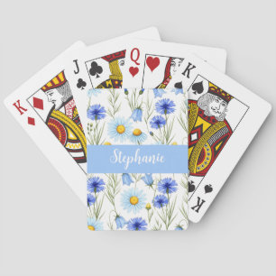 Blaue Aquarell-Wildblumen-Monogramm-Name Spielkarten
