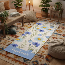 Blaue Aquarell-Wildblumen-Monogramm-Name