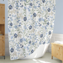 Blaue Aquarell-Wildblumen-Muster Duschvorhang